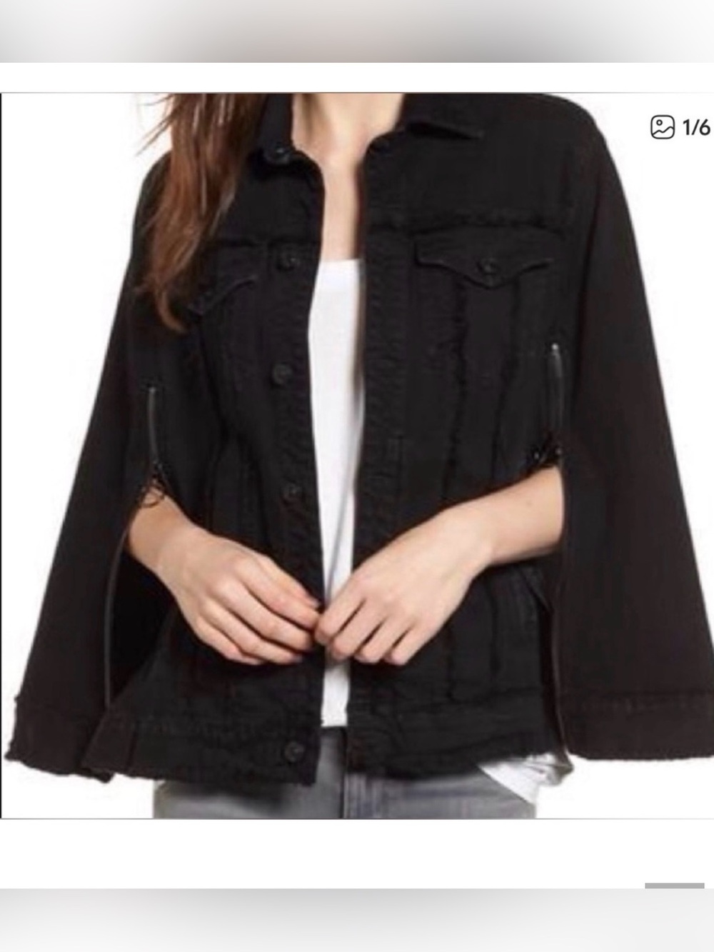 Hudson Jeans Revolver Black Denim Cape Jacket Raw Hem Zip Sleeves S/M